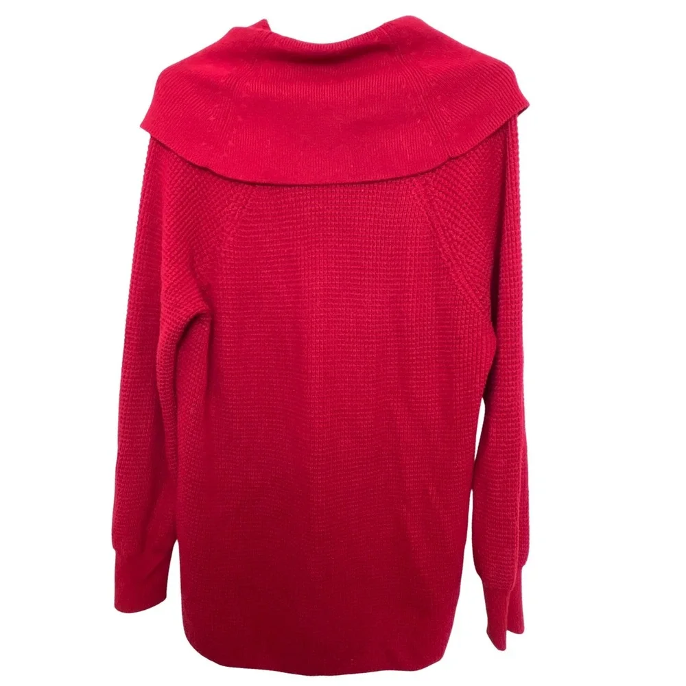 Michael Kors Red Cowl Neck Waffle Knit Sweater Women's L Valentines Day Designer